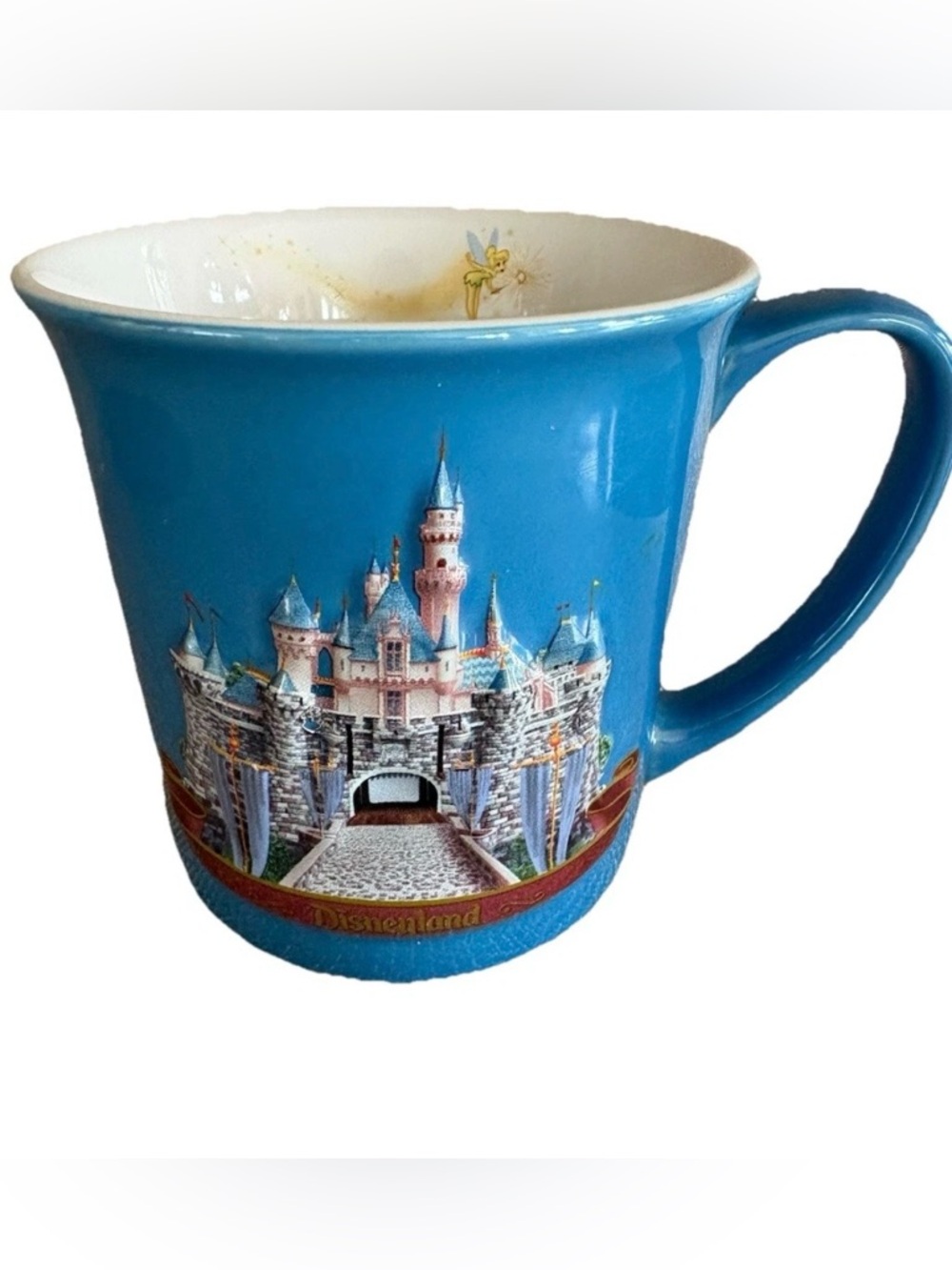 Disneyland 3D Sleeping Beauty Castle Tinker Bell Blue Coffee Mug Cup Vintage